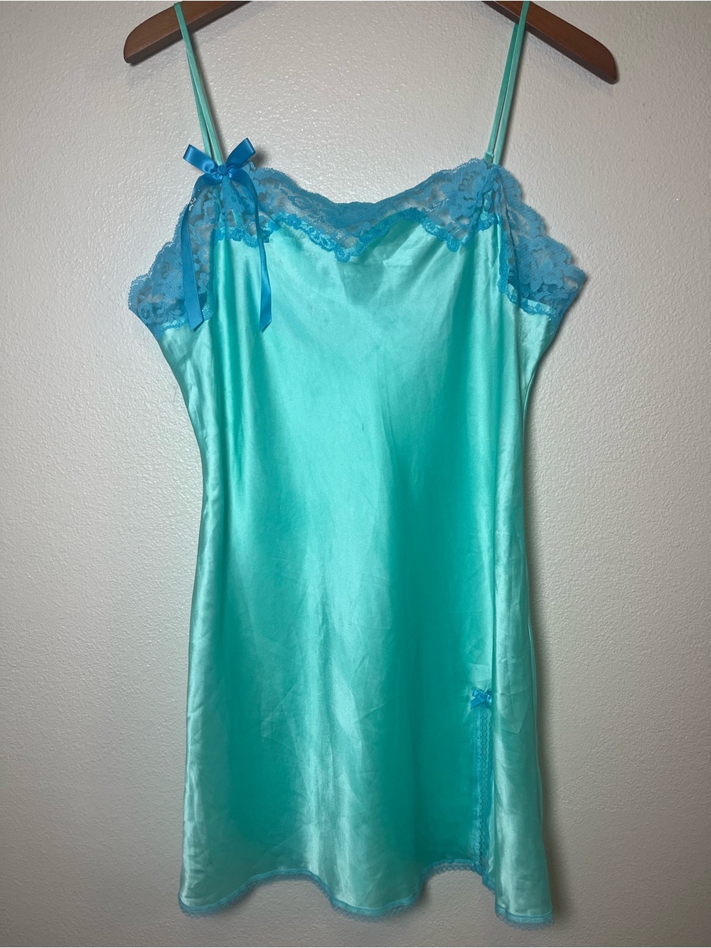 Victoria's Secret Turquoise Satin & Lace Chemise - Picture 1 of 5